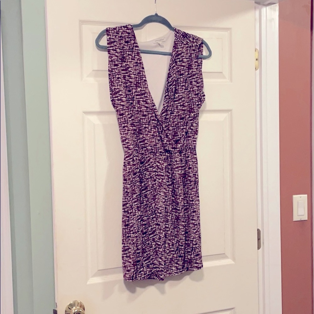 Maroon and white v-neck dress